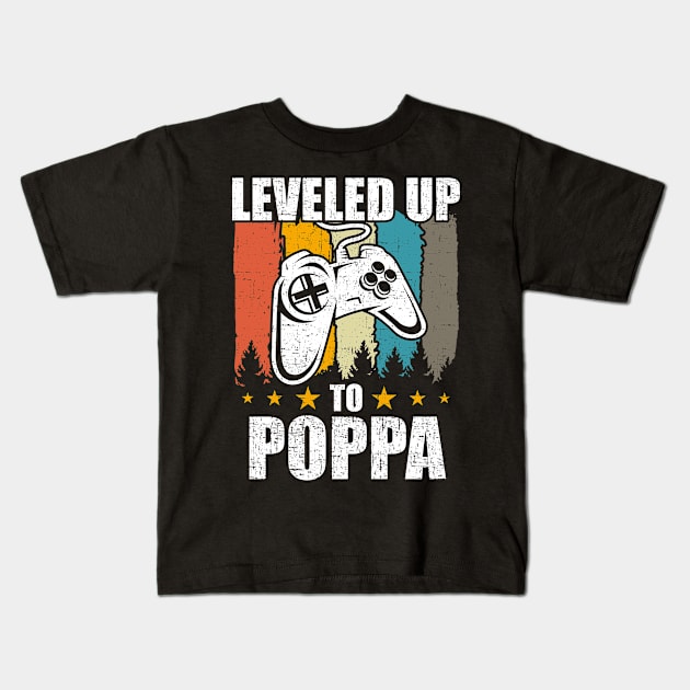 Leveled up to Poppa Funny Video Gamer Gaming Gift Kids T-Shirt by DoFro